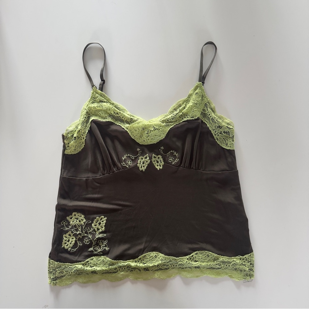 Lace Trim khaki and green Cami Top